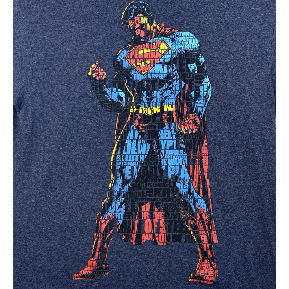 Superman DC Comics Men's Large Text Print Graphic Clark Kent Gym T Shirt *flaws*